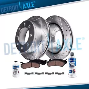 Rear Drilled Disc Rotors + Ceramic Brake Pads for 2001 2002 Dodge Ram 2500 3500 - Picture 1 of 9