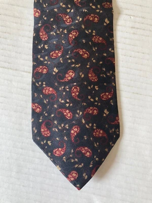 Meeting Street Men's Necktie Tie Silk Black Maroon Paisley Made in USA Foto 1 de 4