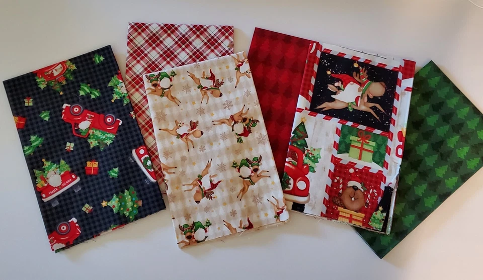 Gnomes for Christmas Timber Henry Glass FQ Pack of 6  Cotton Fabric Fat Quarter  - Image 1 of 4