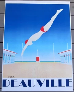 Razzia Art Deco handsigniertes Lithographie Reiseposter für Deauville 34 1/2" x 25" - Bild 1 von 6