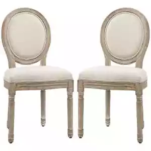 Dining Chairs Armless French Style Linen Upholstered Accent Chairs Cream Set 2 - Picture 1 of 11
