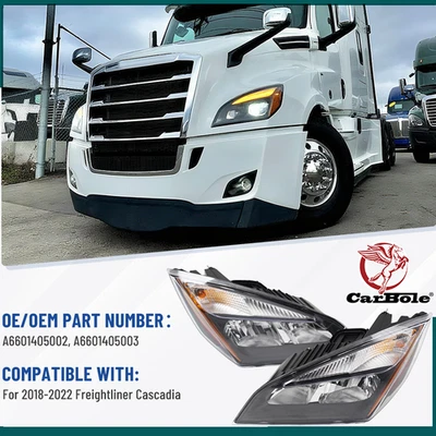 For 2018-2022 Freightliner Cascadia Halogens Black Housing Headlights Headlamps - Image 1 of 4