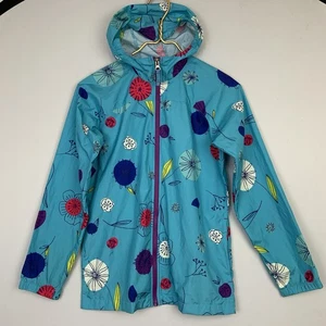 Lands End Girls Sz Medium 10-12 Blue Floral Rain Jacket Lightweight Windbreaker - Picture 1 of 7