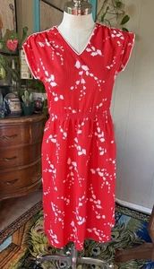 Vestido vintage floral rojo/blanco Melissa Petites, talla 12 - Imagen 1 de 11