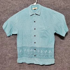 Camisa de campamento hawaiana de seda Tommy Bahama para hombre pequeña Hula niña botón cuadrado Luau - Imagen 1 de 14
