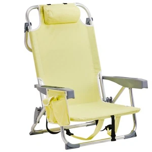 Beach Chair 100kg Capacity Short Oxford Cloth Silver White Aluminum Tube Yellow - Picture 1 of 12