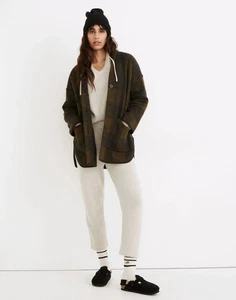 Madewell Womens Merino Wool Buffalo Check Sweater Coat XS Heather Juniper - Picture 1 of 9