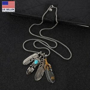 MEN Stainless Steel 3D Casting Feather Eagle Claw Style Pendant Necklace 0221