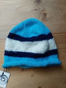 Babymütze Beanie Erstlingsmütze, Neugeborene, gestrickt, dunkelblau/weiß/hellbl. - Bild 1 von 1