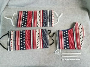 3 - Red White Blue stars Stripes patriotic Face covering Mask hand crafted - Picture 1 of 3