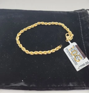 10K Yellow Gold Rope 8inch Bracelet (Authentic, New) - Picture 1 of 4