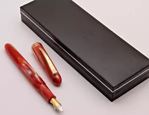 Kanwrite Desire Marble Red & White Resin Acrylic Fountain Pen Dualtone Nib - Picture 1 of 6