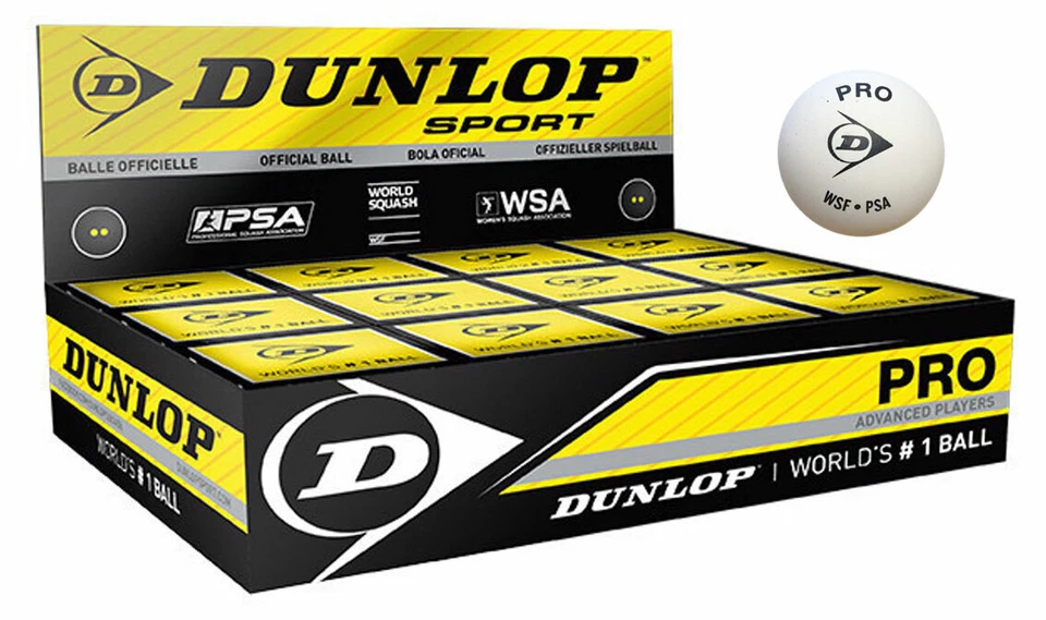 Dunlop Pro Double Yellow Dot White Squash Balls 12 Pack - image 1 of 1