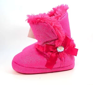 NWT Girls Pink Glitter Faux-Fur Booties Slippers Size Small 10/11 - Picture 1 of 3