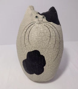 Vintage Natalie Silitch Folkart gatto bianco e nero tela incrinata firmato 6" - Foto 1 di 9