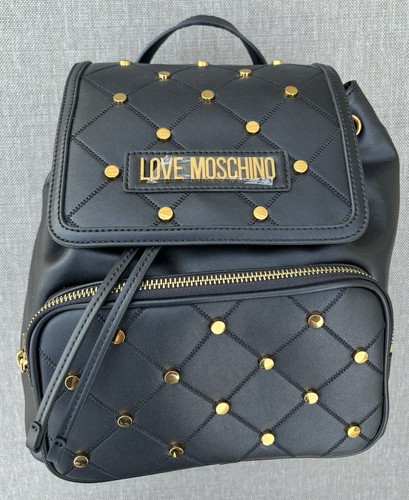 Zaino donna Auth Love Moschino diamantato trapuntato metallo tono oro borchie borsa