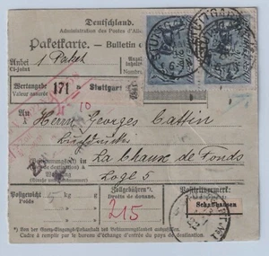 Stuttgart DR MiF Paketkarte 1922 Schaffhausen La Chaux-de-Fonds Schweiz (-163 - Picture 1 of 2