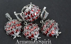 Armenian Spirit Pomegranate SET Silver 925 earring ring pendant zircon stone big - Picture 1 of 15