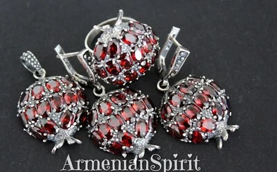 Armenian Spirit Pomegranate SET Silver 925 earring ring pendant zircon stone big - Image 1 of 4