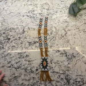 Handgefertigte Vintage Indianer Perlenkette mit Quaste gelb schwarz orange grün - Bild 1 von 13