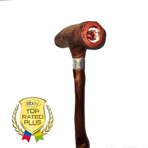 Carved Cedar Wooden Walking Stick Handmade Cane Original Signed by Artist 36" - Picture 1 of 8