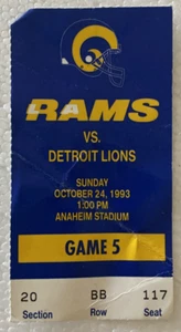 Biglietto Los Angeles Rams vs Detroit Lions Stub 24 ottobre 1993 Football NFL - Foto 1 di 3