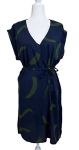 Seafolly Womens Dress V-Neck Short Sleeve Waist-Tie Navy Blue ResortWear Size L - Picture 1 of 8