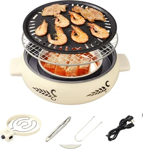 2 in 1 Smokeless Indoor Electric BBQ Grill/Portable Charcoal Grill with Grill Pa - Picture 1 of 6