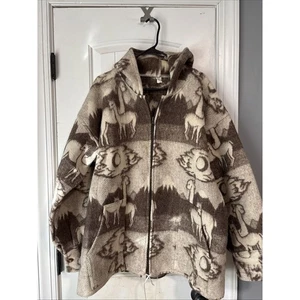 Confecciones Folkloricas Coat Jacket 100% Wool Gray Black Alpaca Pattern Large - Picture 1 of 3