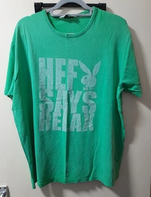 tshirt vintage Playboy vert « Heff Says Relax » taille XL (voir description) - Photo 1/4