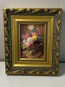 Pintura al óleo reproducción de bodegones florales en marco dorado ornamentado - Imagen 1 de 13