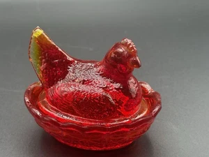 Gallina de vidrio Westmoreland en nido 3,5 pulgadas amberina. De colección escaso de alta calidad - Imagen 1 de 7