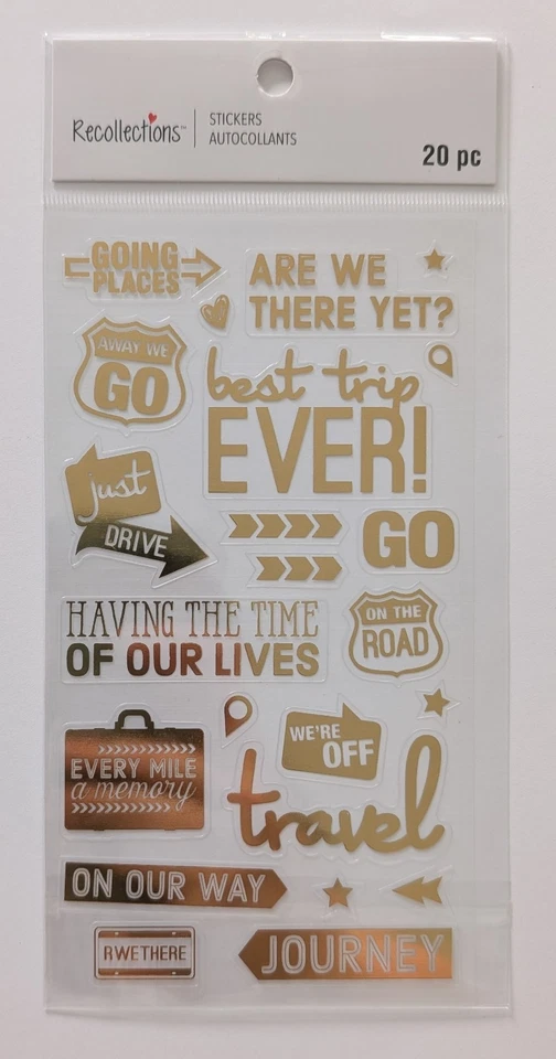 Gold Travel Words & Phrases Flat Scrapbooking Stickers by Recollections  - Изображение 1 из 1
