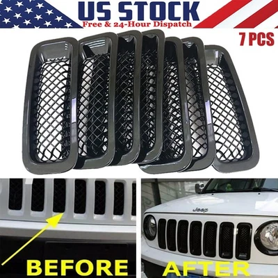 Cubierta de inserción de rejilla de malla delantera 7 piezas para Jeep Patriot 2011-2017 (negro) Foto 1 de 4