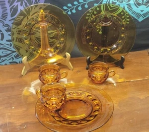 1-11 VINTAGE Indiana AMBER Glass Kings Crown Luncheon Plate & Cup (2) Pc Set - Picture 1 of 9