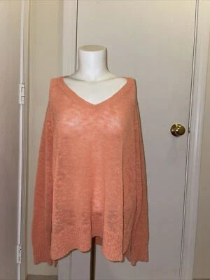Eileen Fisher 亚麻混纺宽松针织毛衣珊瑚色 L 码 — 第 1/4 张图片
