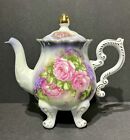 Victoria’s Garden Lowell MA 01853 Footed Floral Teapot. Roses. Gold Trim. Mint!