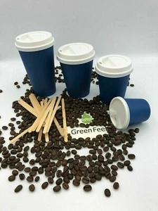 Blue Paper Cups Disposable Coffee Cups For Hot Drinks With Lids CHEAP Party Cups - Picture 1 of 2