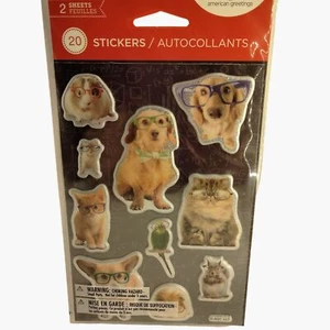 Animal Stickers Puffy Dog Cat Bunny With Glasses Party Favor American Greetings - Picture 1 of 6