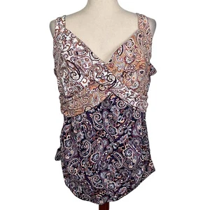 Lands End Tankini Top Women 22W Purple Multi Paisley Swim Twist Lycra Underwire - Picture 1 of 12