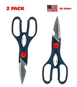 Multi Purpose Scissors Kitchen Cooking Stainless Steel Shears Bottle Opener 2 PK - Picture 1 of 10