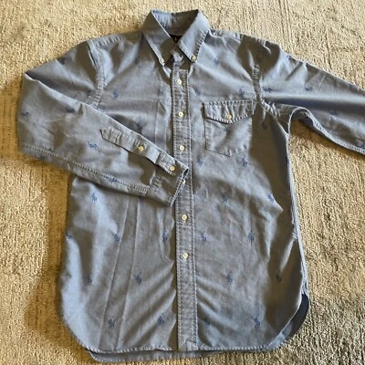 Polo Men Size SP Ralph Lauren Preppy Oxford Shirt Slim Fit Denim Blue rare Logo - Image 1 of 4