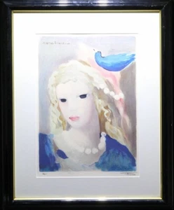 Marie Laurencin Bluebird and Girl Lithograph Framed Signed Limited Edition HC - Picture 1 of 10