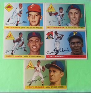5-Card Lot 1955 Topps Baseball (Joe Cunningham/Tony Jacobs -St. Louis Cardinals)