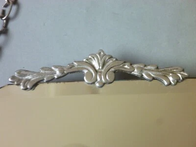 Vintage Rectangular Frameless Wall Mirror with Chrome Swag - Bevel Band 22 x14" - Image 1 of 4