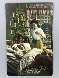 1912 SUECIA Lycklig Jul ÁRBOL DE NAVIDAD NIÑOS dormidos postal ANTIGUA sueca - Imagen 1 de 2