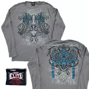 Camisa Térmica MMA Elite Para Hombres 2XL Gris Manga Larga Waffle Tejido Alas Flor De Lis - Imagen 1 de 8