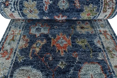 2.6x10 ft Contemporary Hand knotted Blue Oushak Rug, Antique Handwoven Rug - Image 1 of 4