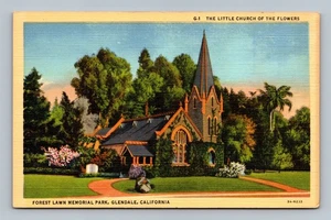 Vintage Leinen Postkarte Kleine Kirche der Blumen Glendale CA - Bild 1 von 2