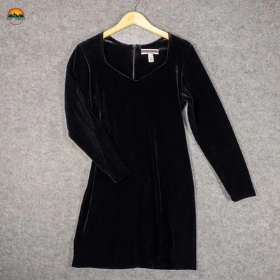Mini vestido Amanda Smith Petite preto veludo manga longa zíper nas costas feminino 12P - Imagem 1 de 4